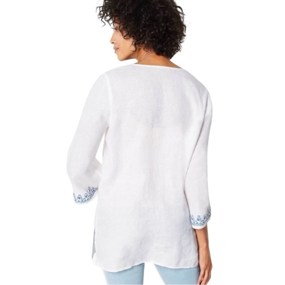J. JILL “Love Linen” Embroidered Bell Sleeve White Linen Tunic Size 2X - Picture 3 of 10